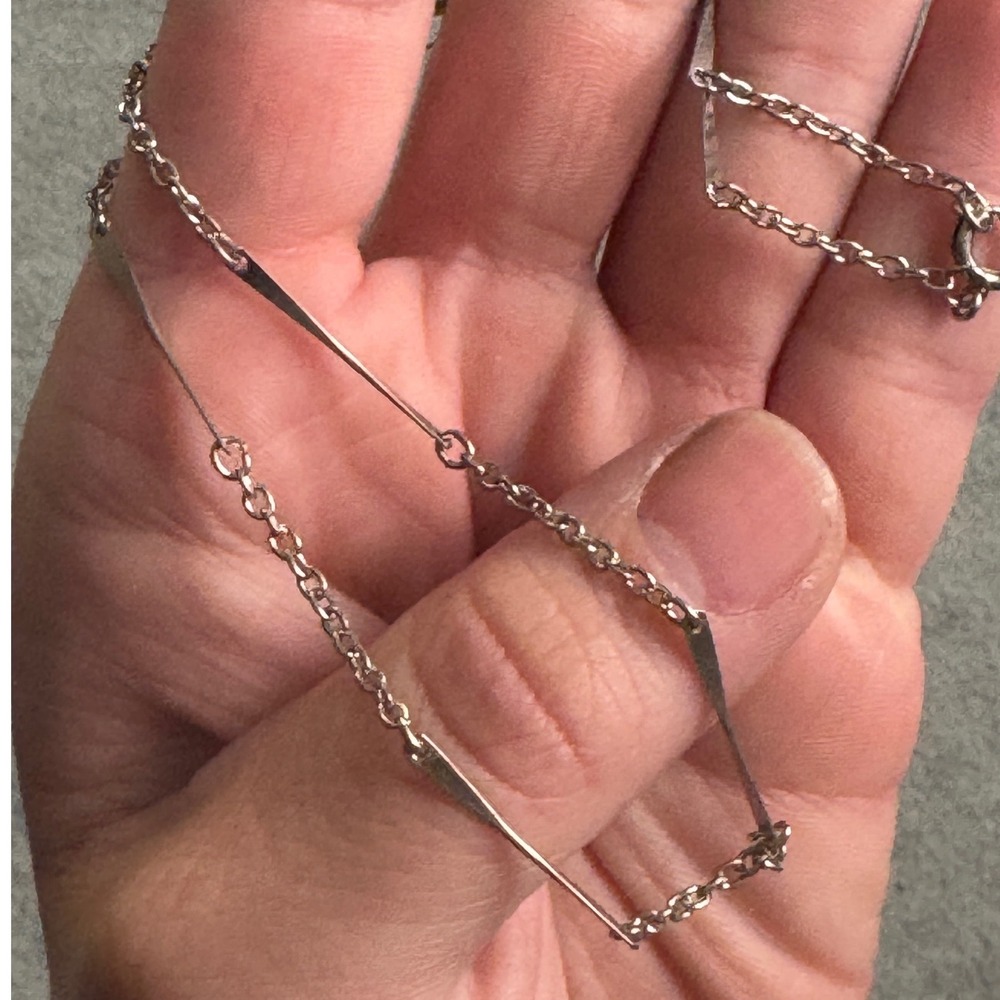 Minimalist Silver Tone Bar and Link Station Chain Necklace 18 Inch